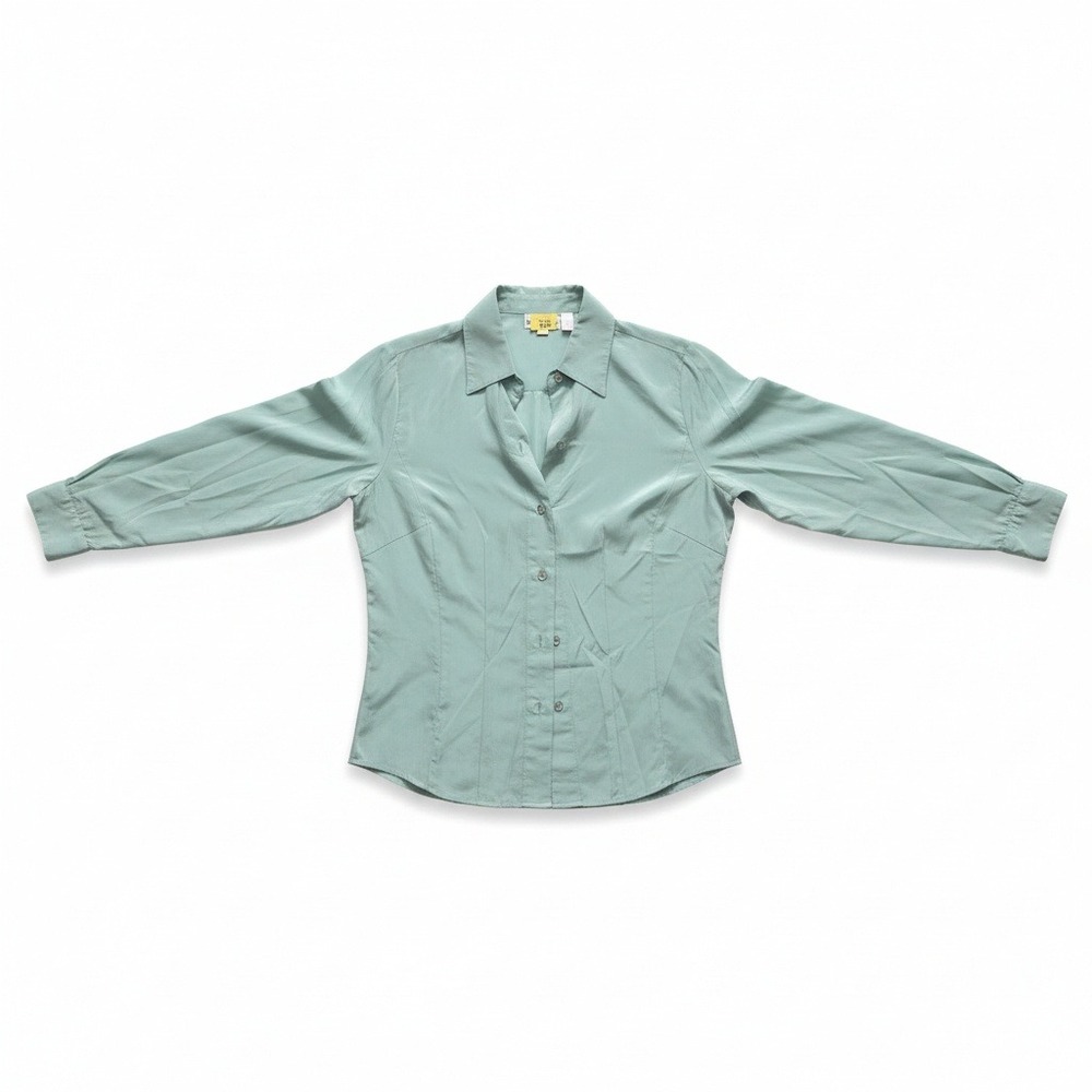 Madison Studio Seafoam Green Button‎ Down Blouse, Women's Size 6, Satin Look